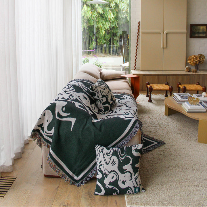 Smoke Forest Green - Woven Throw Blanket