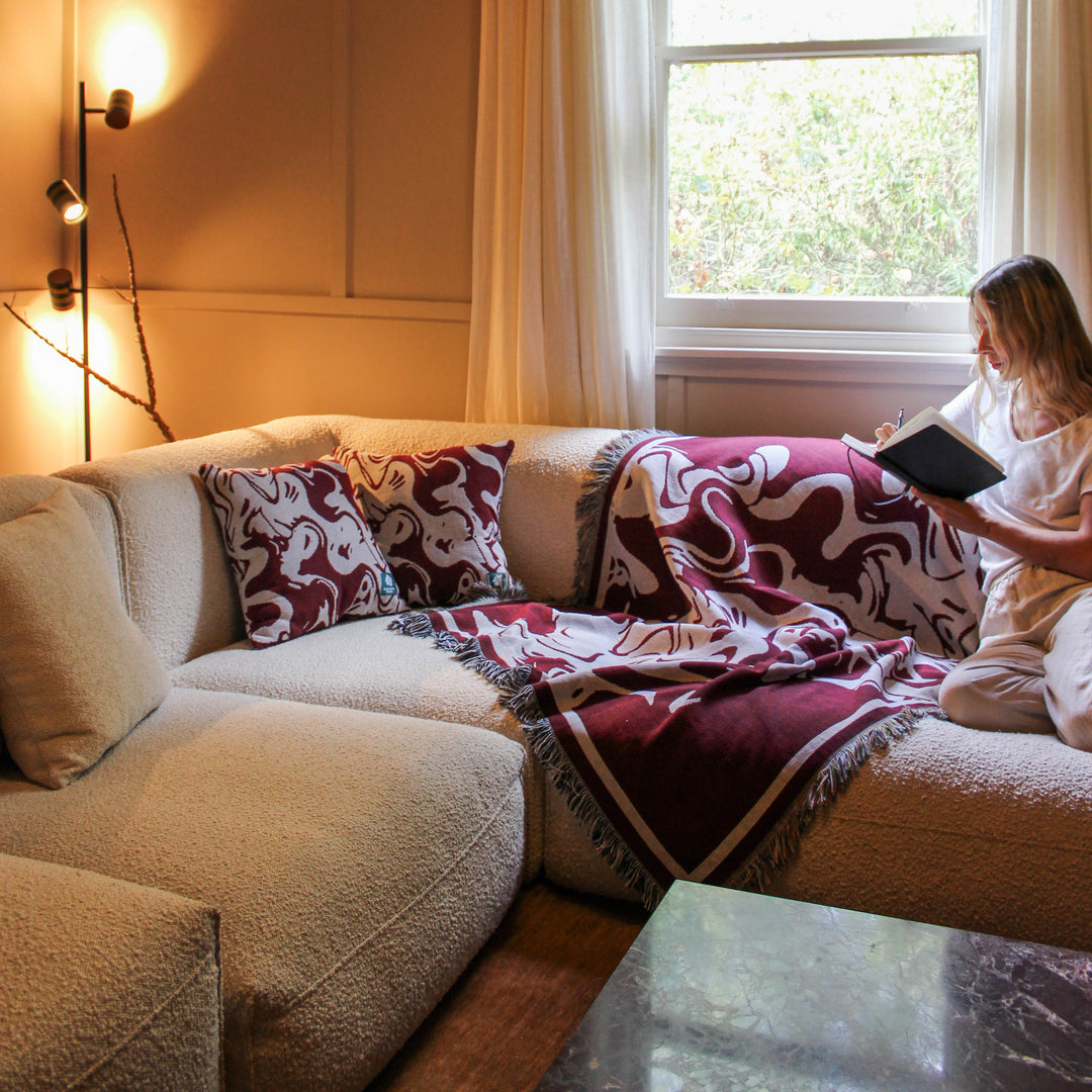 Smoke Burgundy - Woven Throw Blanket