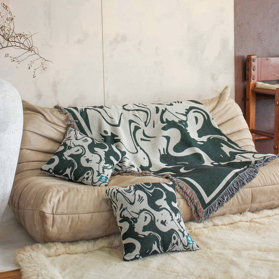 Smoke Forest Green - Woven Throw Blanket