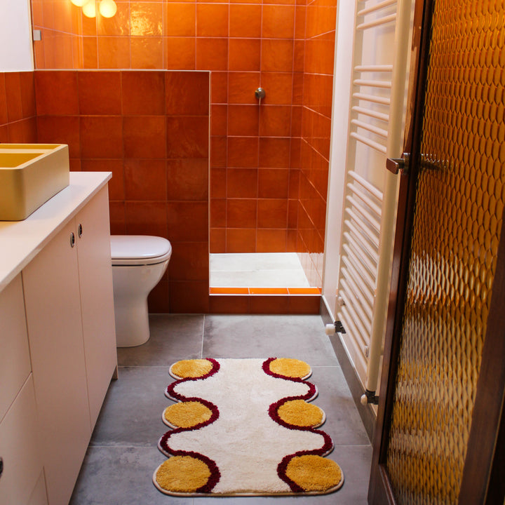 Orbit Bath Mat - Mustard/Maroon