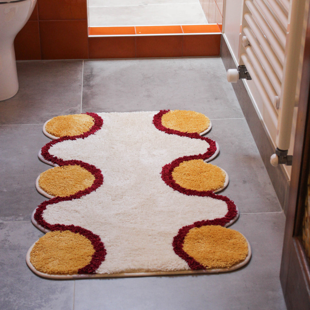 Orbit Bath Mat - Mustard/Maroon