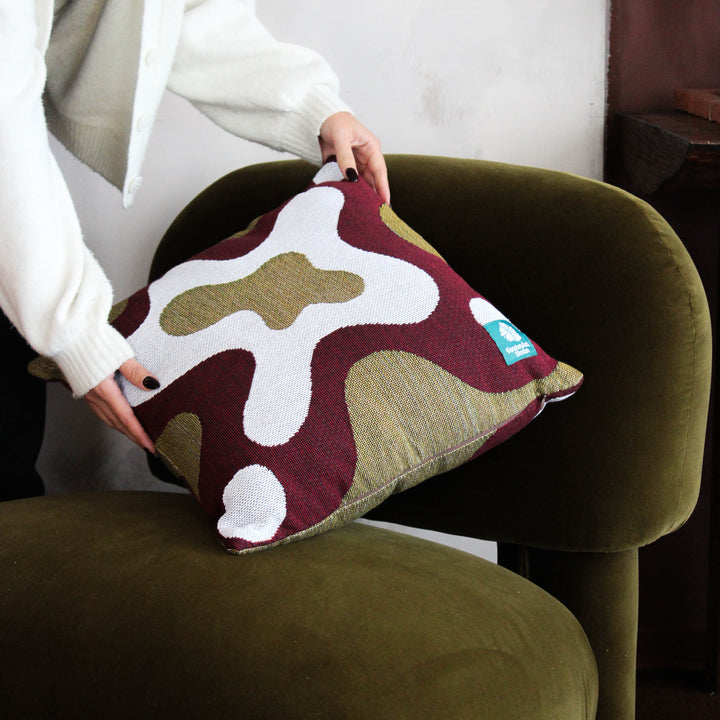 Ripple Throw Cushion - Maroon/Meadow