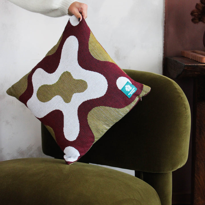 Ripple Throw Cushion - Maroon/Meadow
