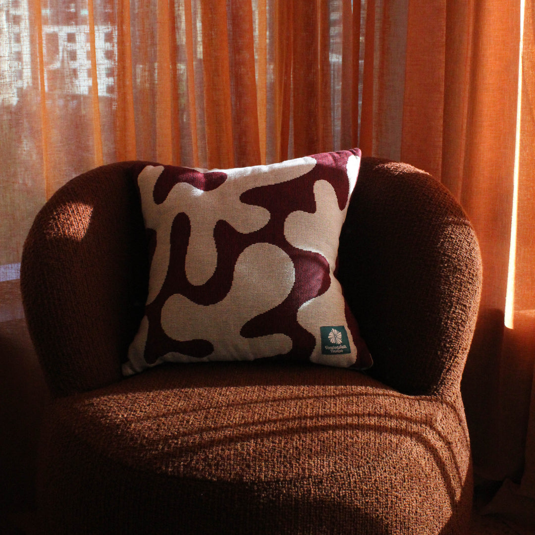 Squiggle Throw Cushion - Maroon