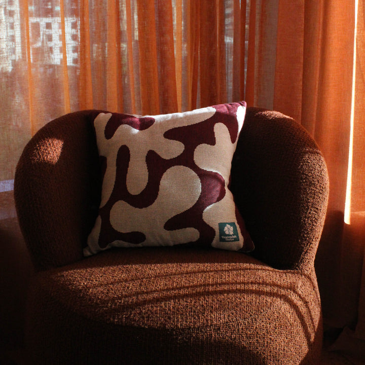Squiggle Throw Cushion - Maroon